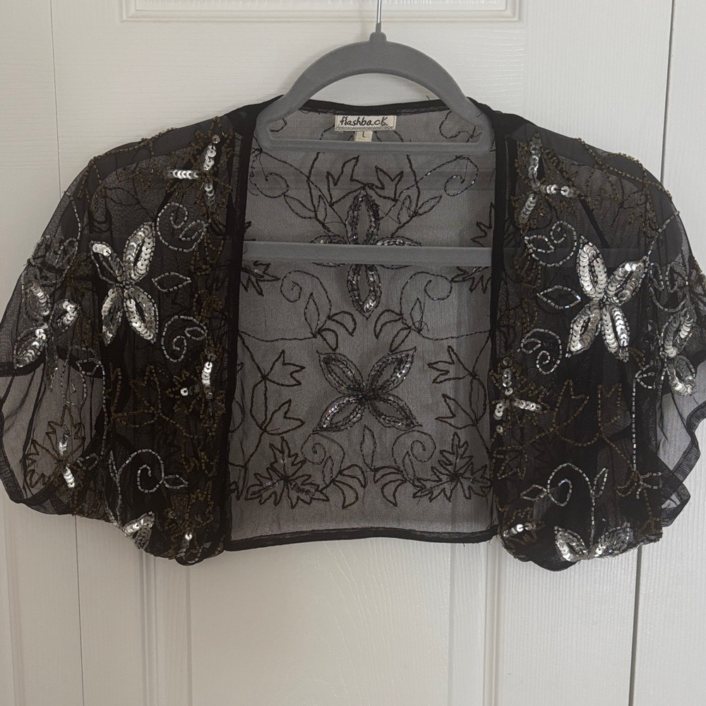 Flashback Black and Silver Floral Embroidered Blouse
